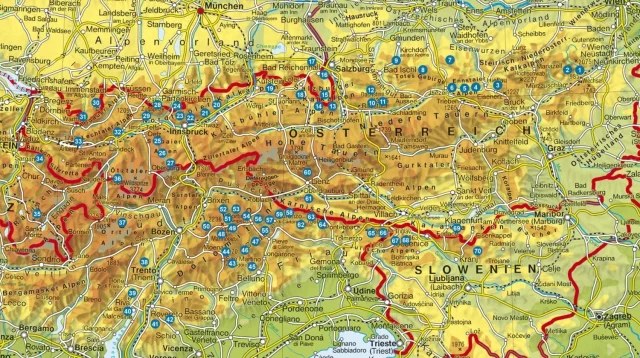 Alpine Klettersteige Ostalpen - Übersichtskarte